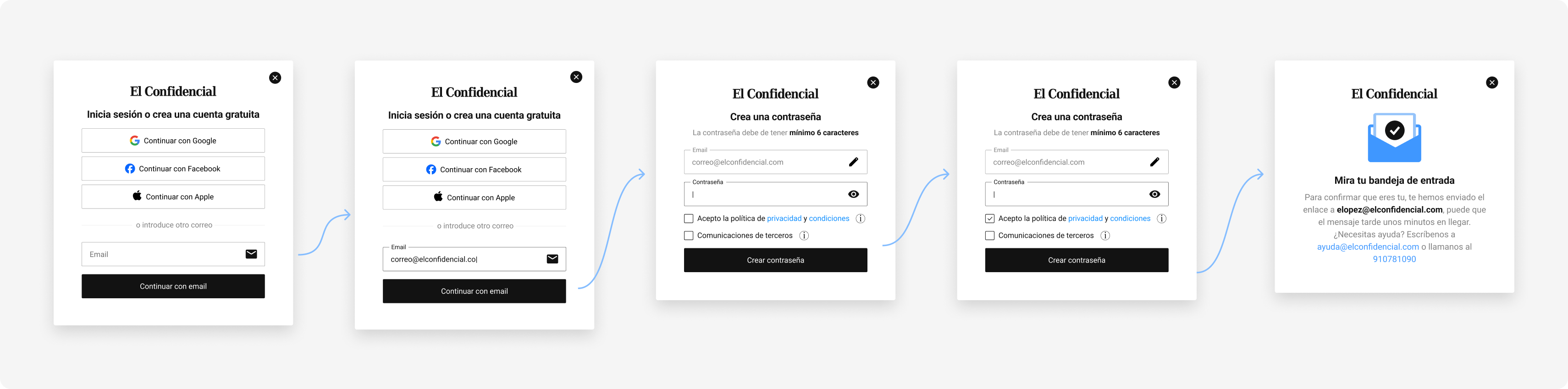 Create account flow showing simplified input fields