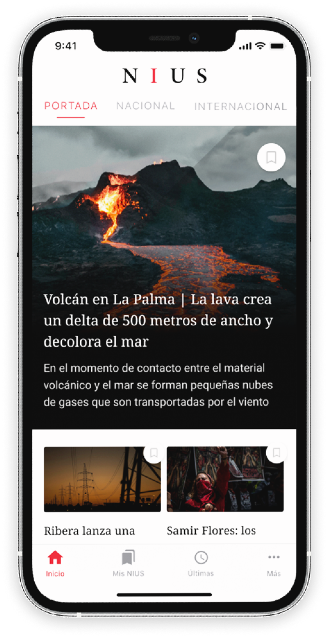 News feed screen with headlines and images