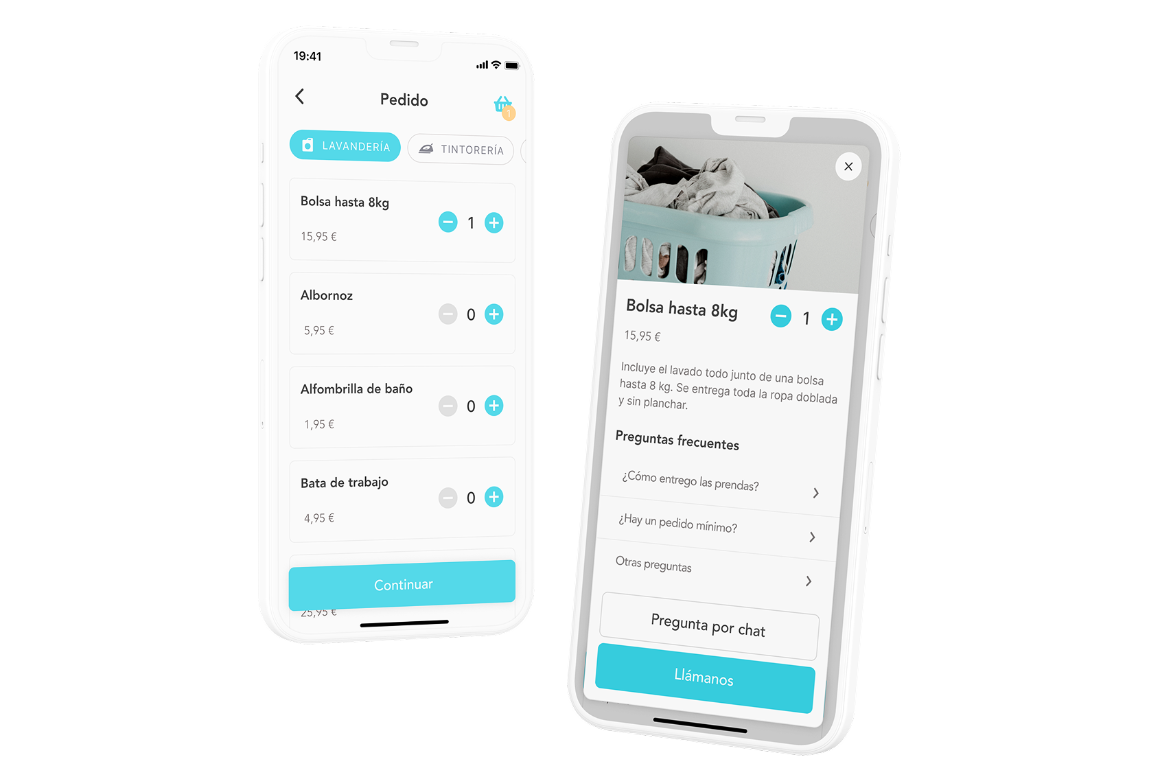 Selecting services and pricing options in Pura Ropa app