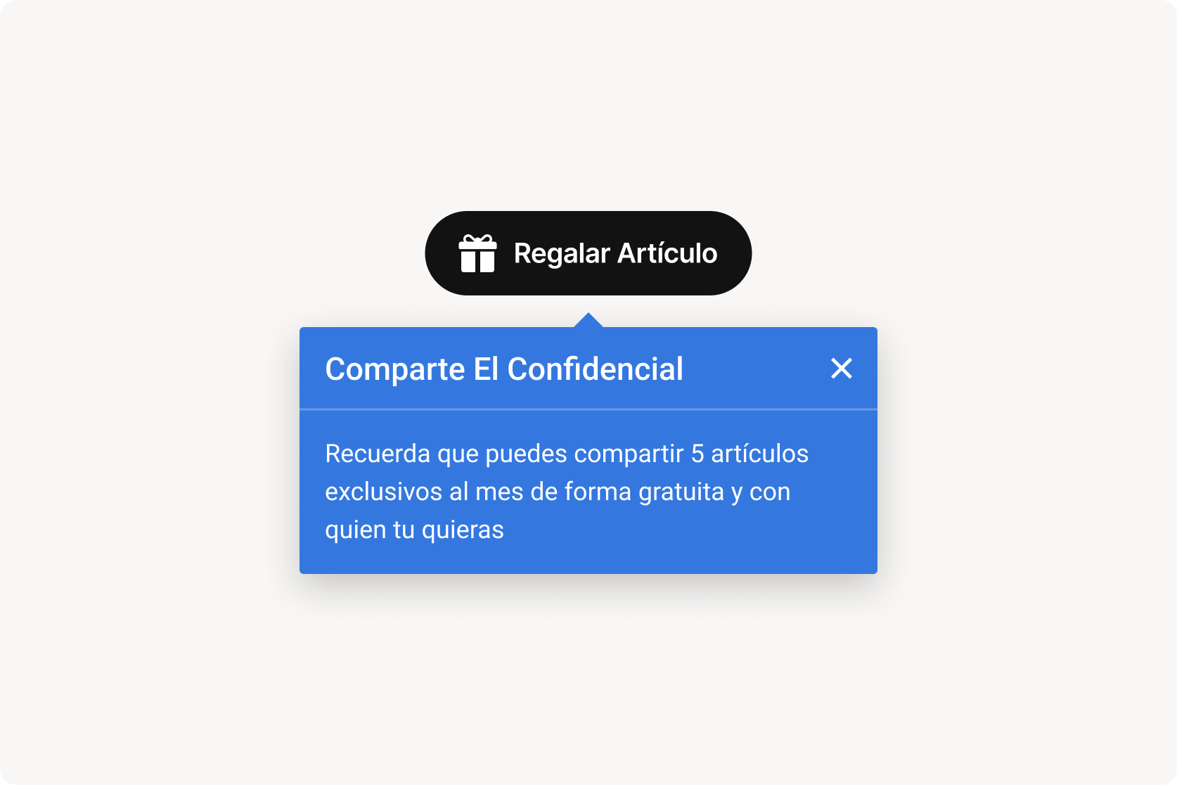 Tooltip reminding users they can share up to 10 articles